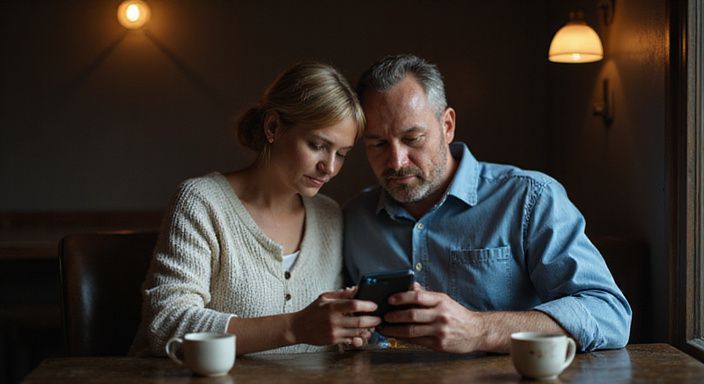 Een intiem moment van een stel in een café.
