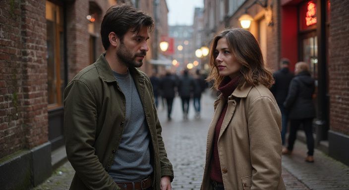 Een man en vrouw in een steegje, in intense conversatie. Een man en vrouw in een steegje, in intense conversatie over sexcontact Rotterdam.