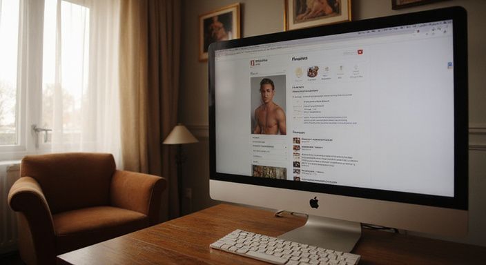 Profiel van een seksecontactplatform met erotisch kunst in de achtergrond. Profiel van een seksecontactplatform met erotisch kunst in de achtergrond.