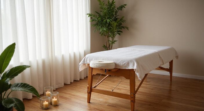 Een serene massageruimte met een uitnodigende sfeer en professioneel uitziende vrouw. Een serene massageruimte met een uitnodigende sfeer en professioneel uitziende vrouw.