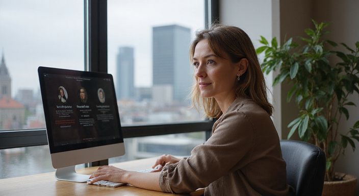 Een vrouw kijkt aandachtig naar een computer met erotische advertenties. Een vrouw kijkt aandachtig naar een computer met erotische advertenties voor sexcontact Rotterdam.