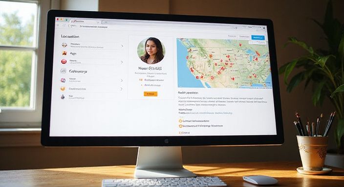 Een computer scherm toont een zoekfilterinterface met profielen en selecties. Een computer scherm toont een zoekfilterinterface met profielen en selecties.