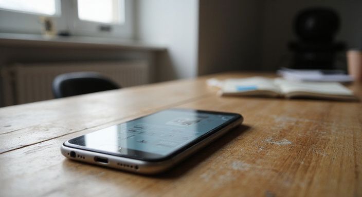 Een smartphone op een verweerd eiken bureau met een dating-app. Een smartphone op een verweerd eiken bureau met een dating-app.