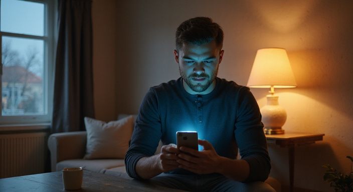 Een gefocuste persoon bekijkt beveiligingsinstellingen in een moderne appartement. Een gefocuste persoon bekijkt beveiligingsinstellingen in een moderne appartement.