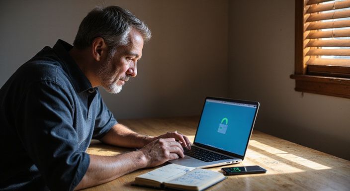Een geconcentreerde professional werkt aan hun laptop in een thuiskantoor. Een geconcentreerde professional werkt aan hun laptop in een thuiskantoor.