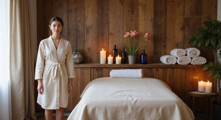 Een ontspannen massagepraktijk met een warme, uitnodigende sfeer.