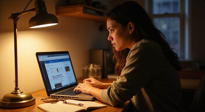 Een vrouw zoekt op haar laptop naar sexcontact Eindhoven.