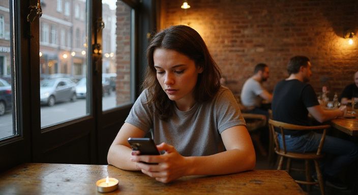 Een man in de twintig is bezig met een datingapp op zijn telefoon. sexdating in Amsterdam